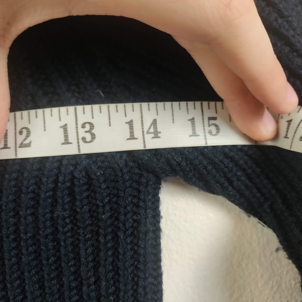 Vintage Emporio Armani Sweater Womens 4 Navy Blue Ribbed Asymmetrical Zip Tassel - Picture 6 of 11